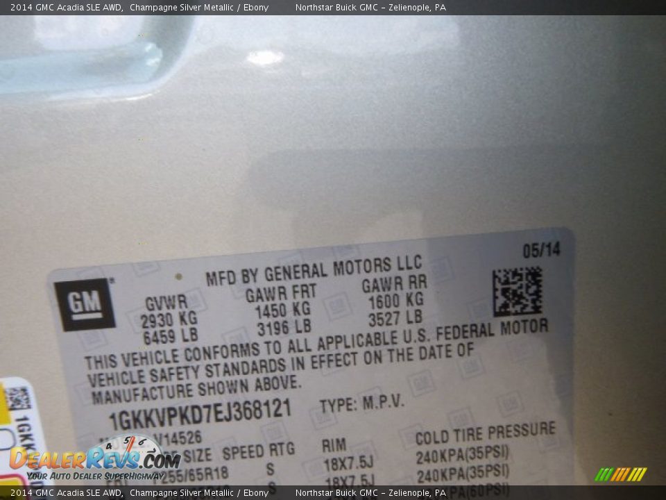 2014 GMC Acadia SLE AWD Champagne Silver Metallic / Ebony Photo #20