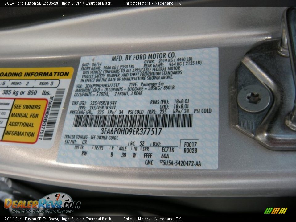 2014 Ford Fusion SE EcoBoost Ingot Silver / Charcoal Black Photo #34