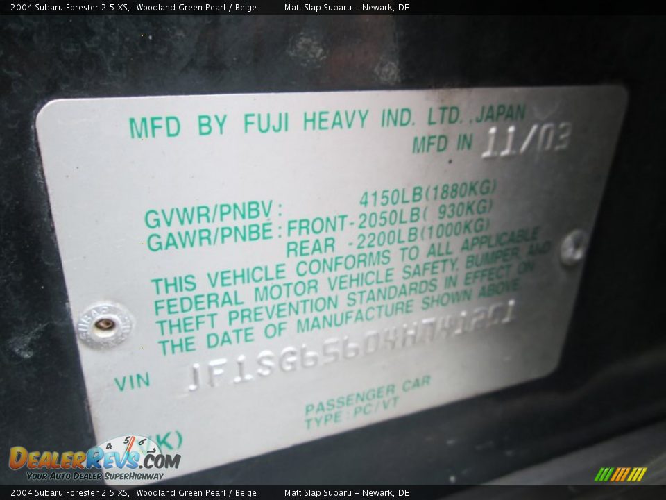 2004 Subaru Forester 2.5 XS Woodland Green Pearl / Beige Photo #28