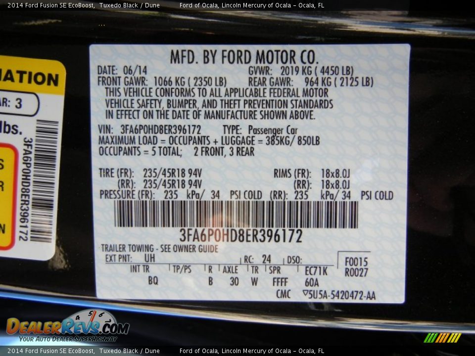 2014 Ford Fusion SE EcoBoost Tuxedo Black / Dune Photo #13