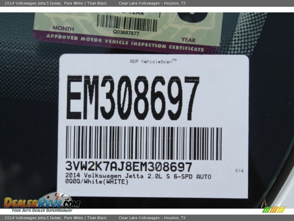 2014 Volkswagen Jetta S Sedan Pure White / Titan Black Photo #24