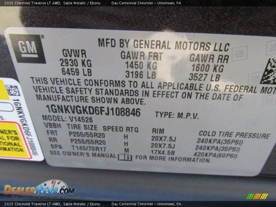 2015 Chevrolet Traverse LT AWD Sable Metallic / Ebony Photo #19