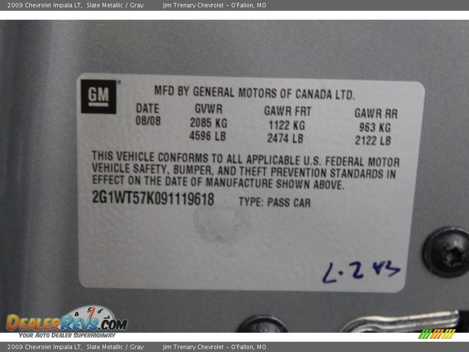 2009 Chevrolet Impala LT Slate Metallic / Gray Photo #17