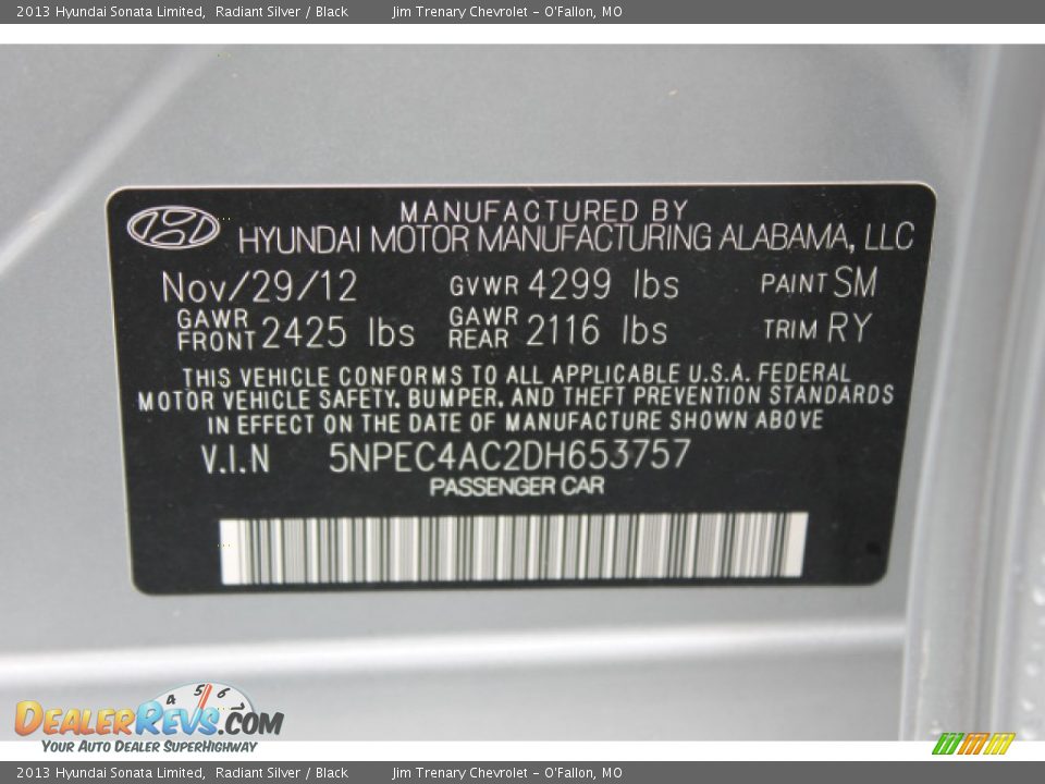 2013 Hyundai Sonata Limited Radiant Silver / Black Photo #17