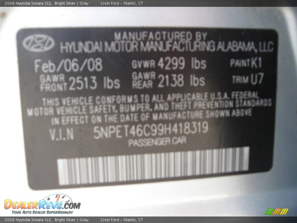 2009 Hyundai Sonata GLS Bright Silver / Gray Photo #14