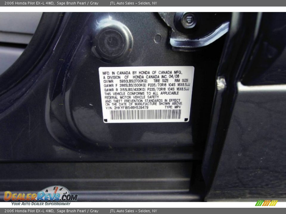 2006 Honda Pilot EX-L 4WD Sage Brush Pearl / Gray Photo #20