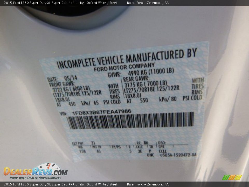 2015 Ford F350 Super Duty XL Super Cab 4x4 Utility Oxford White / Steel Photo #20