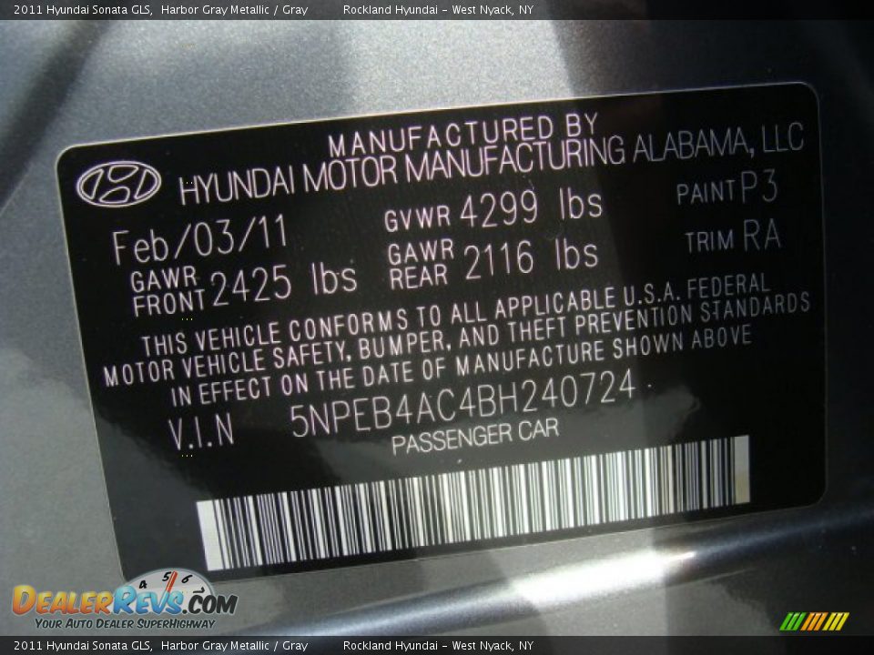 2011 Hyundai Sonata GLS Harbor Gray Metallic / Gray Photo #31
