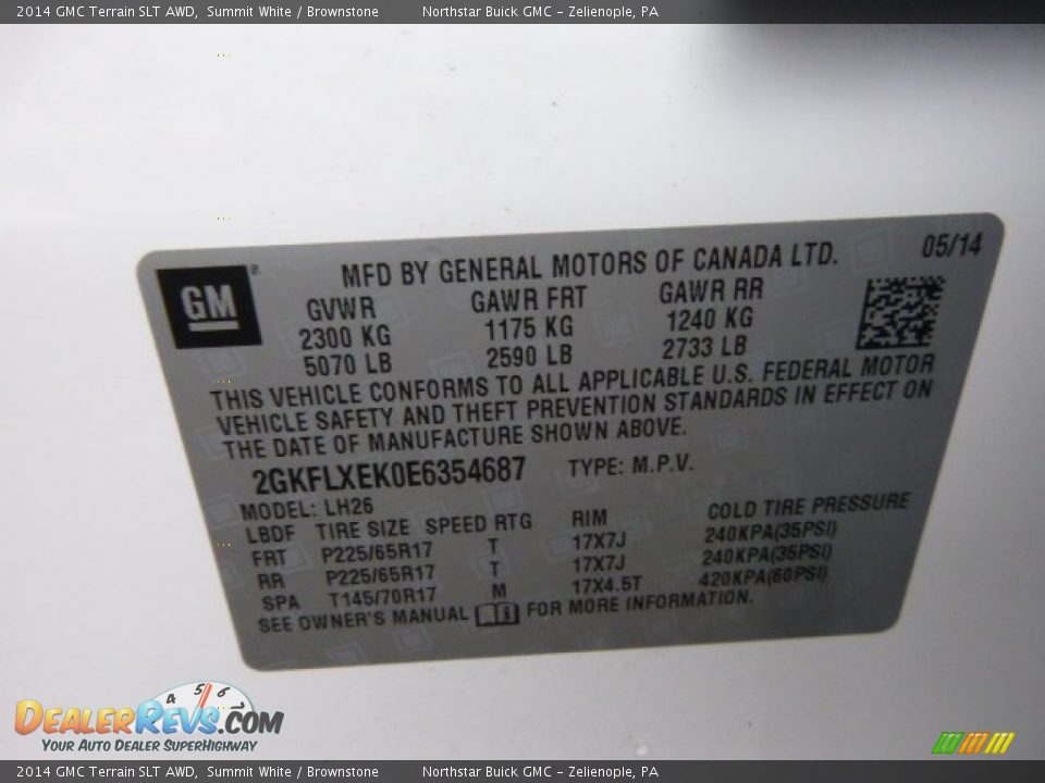 2014 GMC Terrain SLT AWD Summit White / Brownstone Photo #20