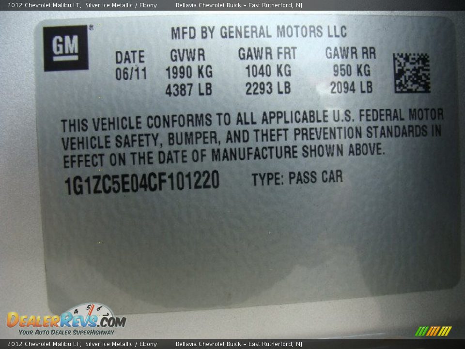 2012 Chevrolet Malibu LT Silver Ice Metallic / Ebony Photo #15