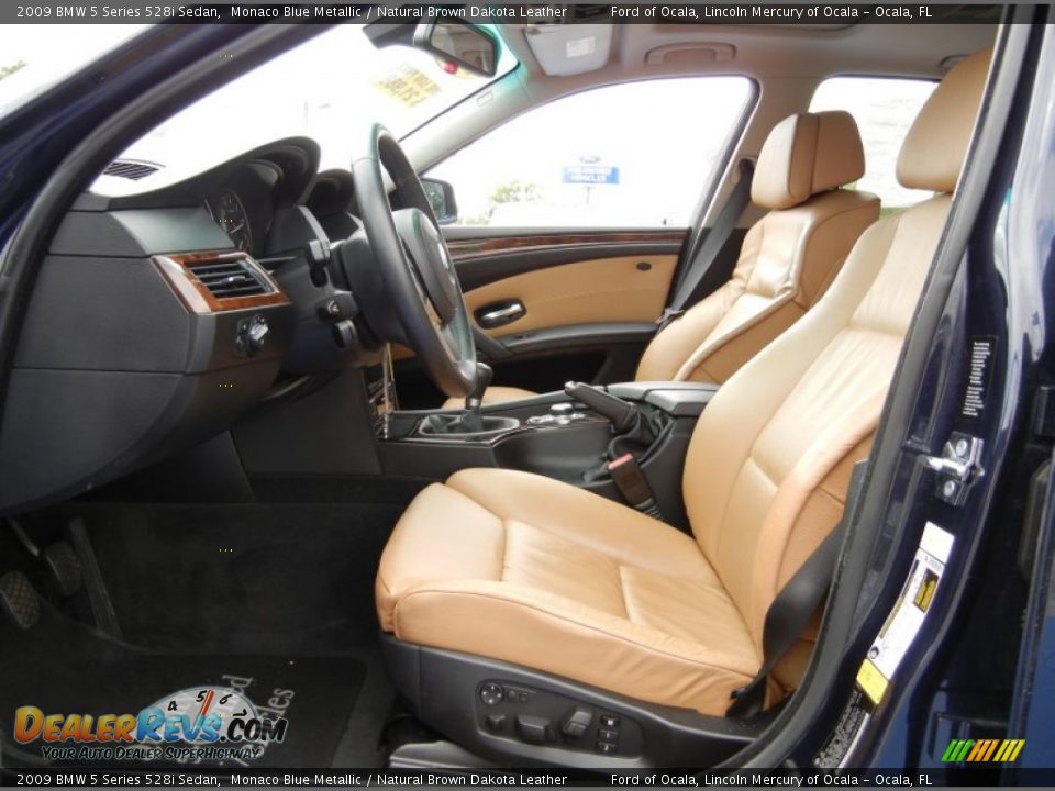 2009 BMW 5 Series 528i Sedan Monaco Blue Metallic / Natural Brown Dakota Leather Photo #12