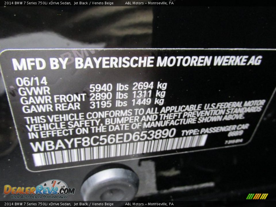 2014 BMW 7 Series 750Li xDrive Sedan Jet Black / Veneto Beige Photo #19