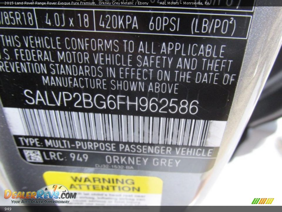 Land Rover Color Code 949 Orkney Grey Metallic