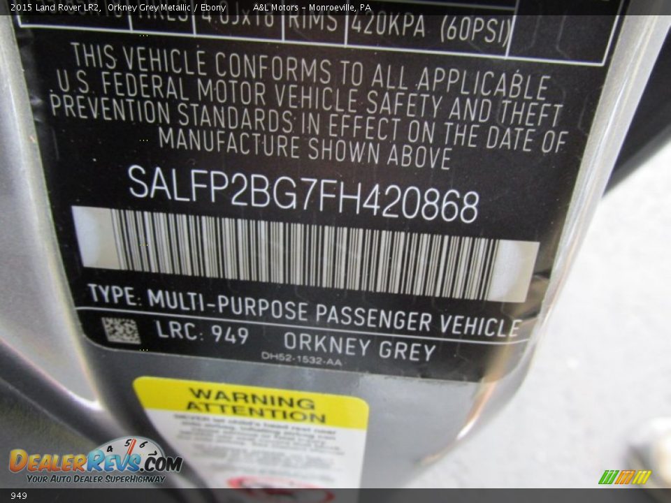 Land Rover Color Code 949 Orkney Grey Metallic