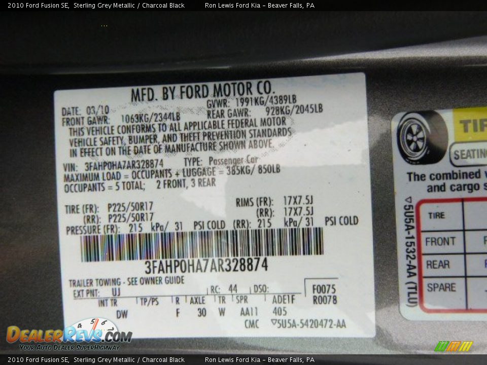 2010 Ford Fusion SE Sterling Grey Metallic / Charcoal Black Photo #20