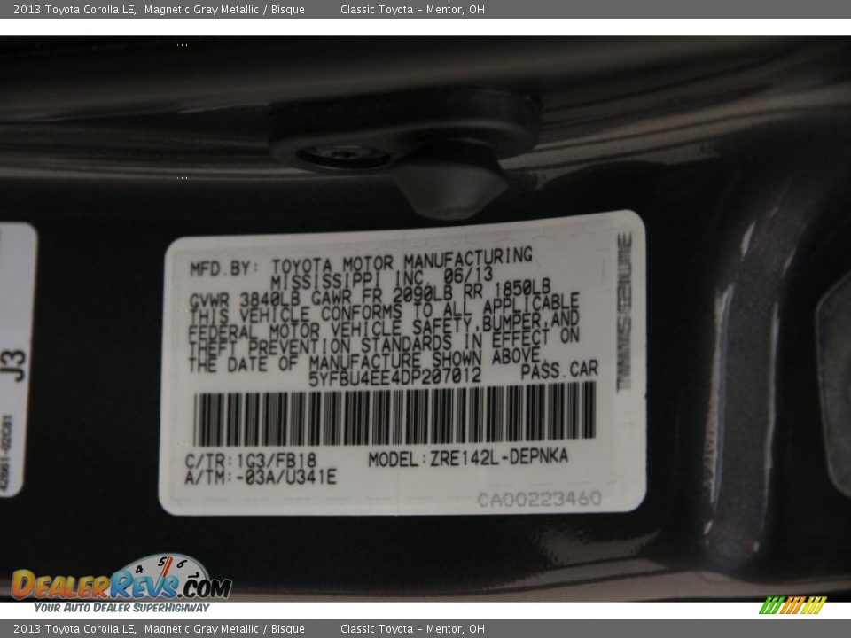 2013 Toyota Corolla LE Magnetic Gray Metallic / Bisque Photo #19