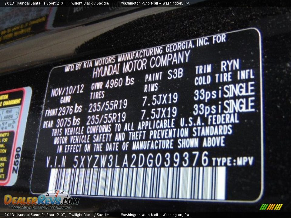 2013 Hyundai Santa Fe Sport 2.0T Twilight Black / Saddle Photo #19