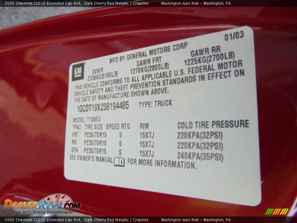 2003 Chevrolet S10 LS Extended Cab 4x4 Dark Cherry Red Metallic / Graphite Photo #19