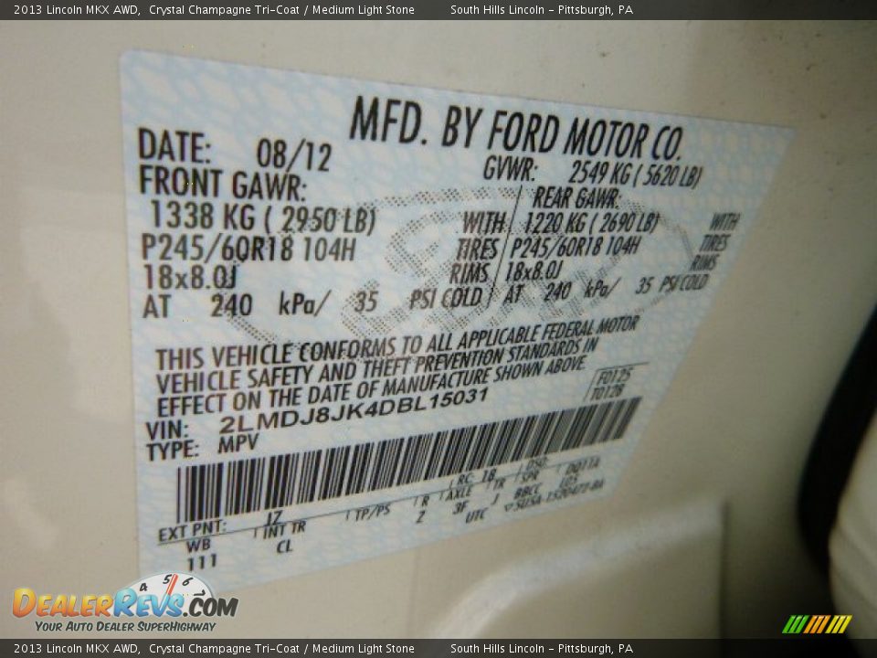 2013 Lincoln MKX AWD Crystal Champagne Tri-Coat / Medium Light Stone Photo #23
