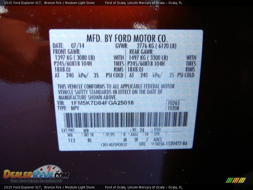 2015 Ford Explorer XLT Bronze Fire / Medium Light Stone Photo #13