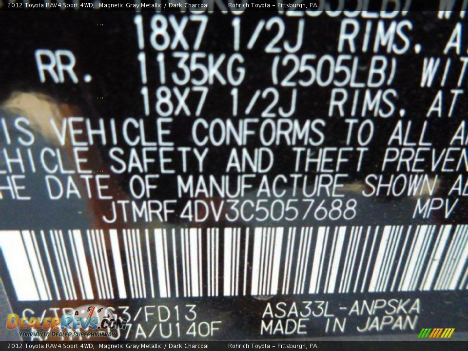 2012 Toyota RAV4 Sport 4WD Magnetic Gray Metallic / Dark Charcoal Photo #3