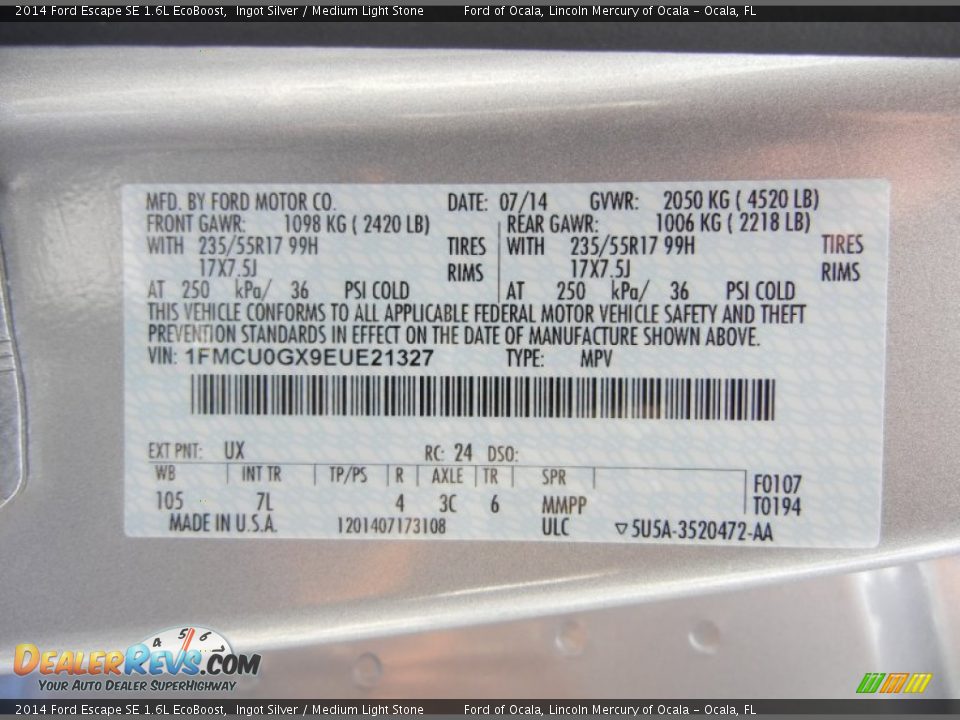 2014 Ford Escape SE 1.6L EcoBoost Ingot Silver / Medium Light Stone Photo #13
