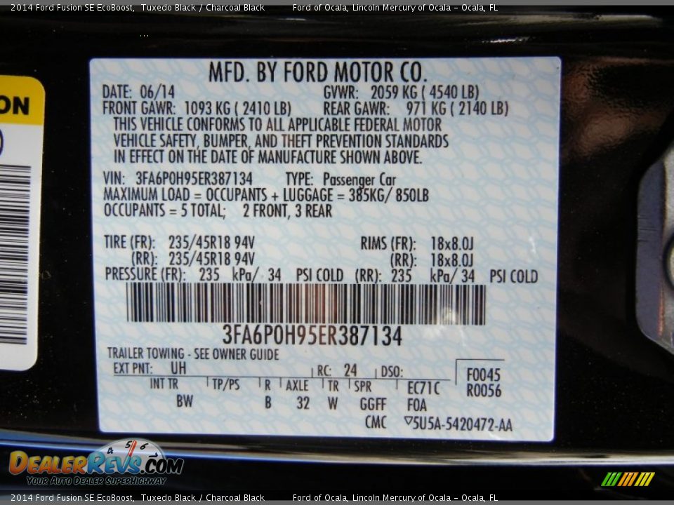 2014 Ford Fusion SE EcoBoost Tuxedo Black / Charcoal Black Photo #13