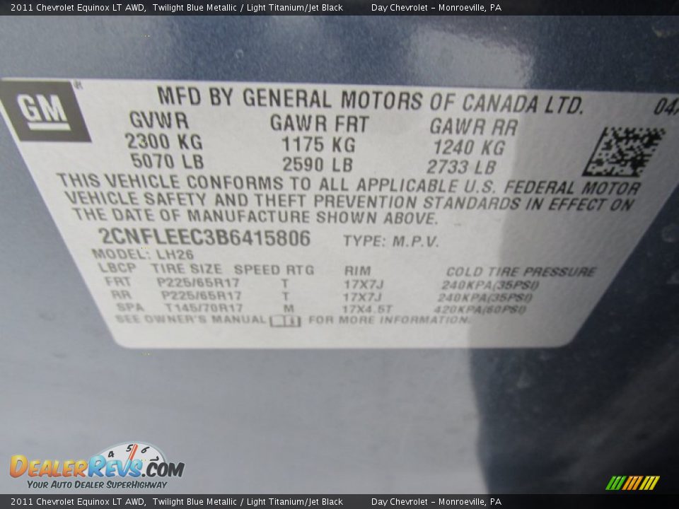 2011 Chevrolet Equinox LT AWD Twilight Blue Metallic / Light Titanium/Jet Black Photo #19