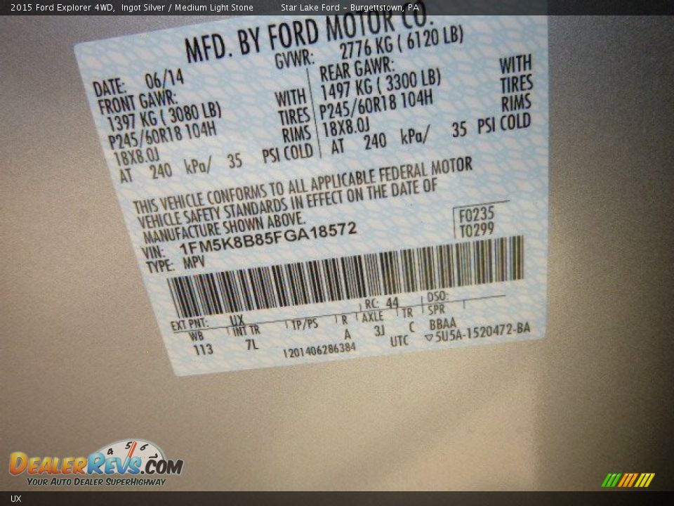 Ford Color Code UX Ingot Silver