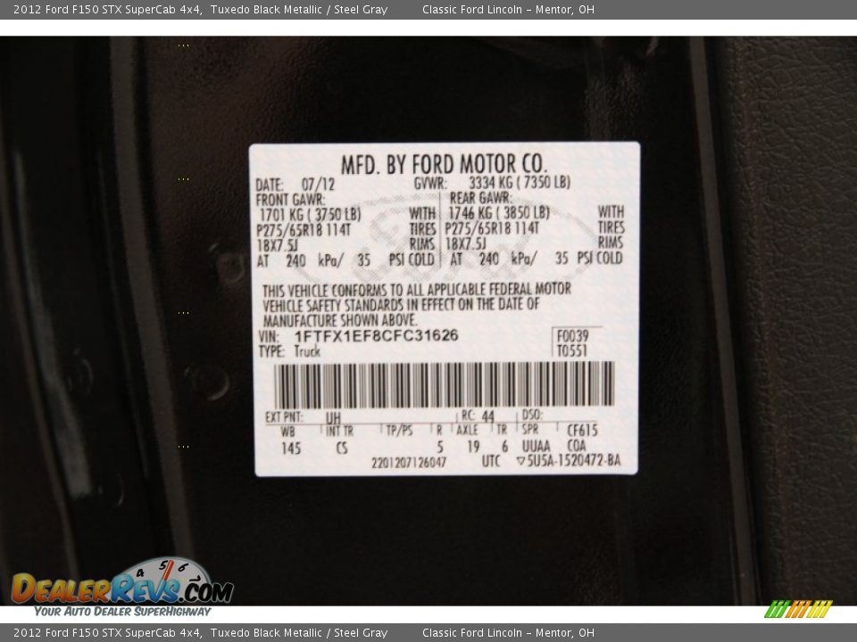 2012 Ford F150 STX SuperCab 4x4 Tuxedo Black Metallic / Steel Gray Photo #16