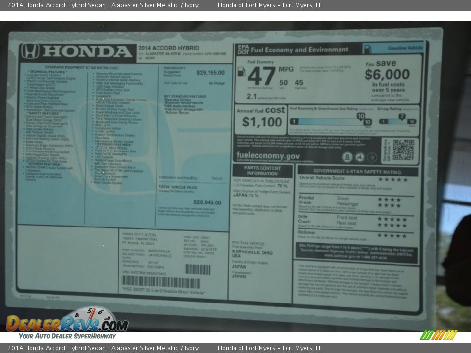 2014 Honda Accord Hybrid Sedan Window Sticker Photo #8