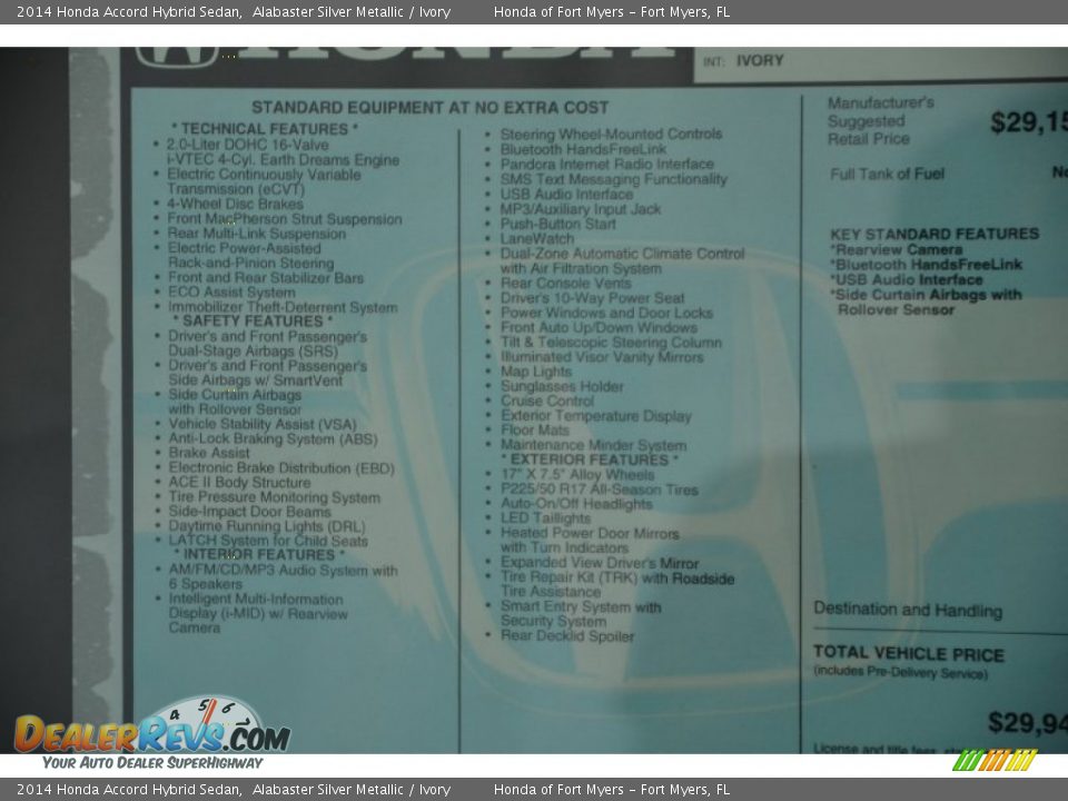 2014 Honda Accord Hybrid Sedan Alabaster Silver Metallic / Ivory Photo #9