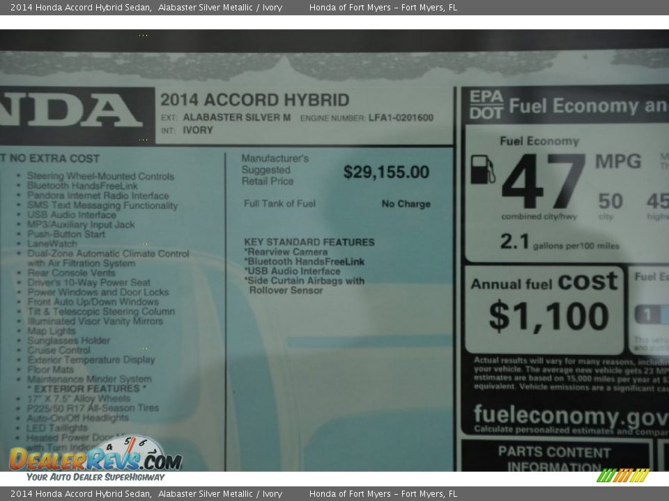 2014 Honda Accord Hybrid Sedan Alabaster Silver Metallic / Ivory Photo #10