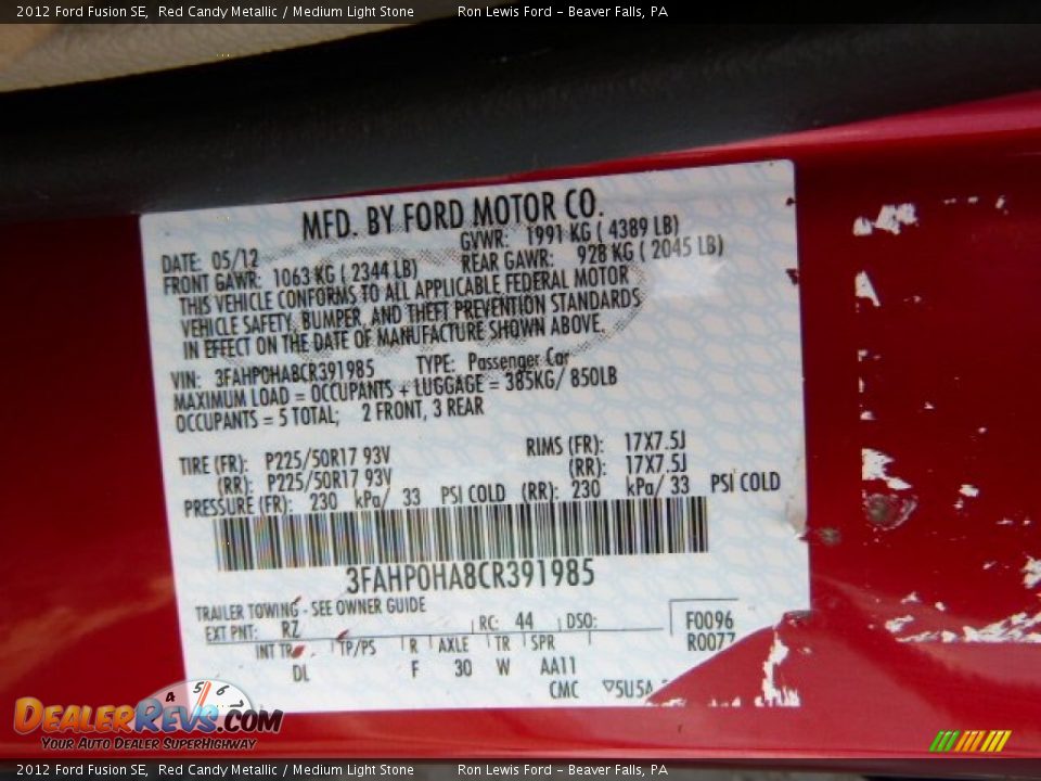 2012 Ford Fusion SE Red Candy Metallic / Medium Light Stone Photo #20