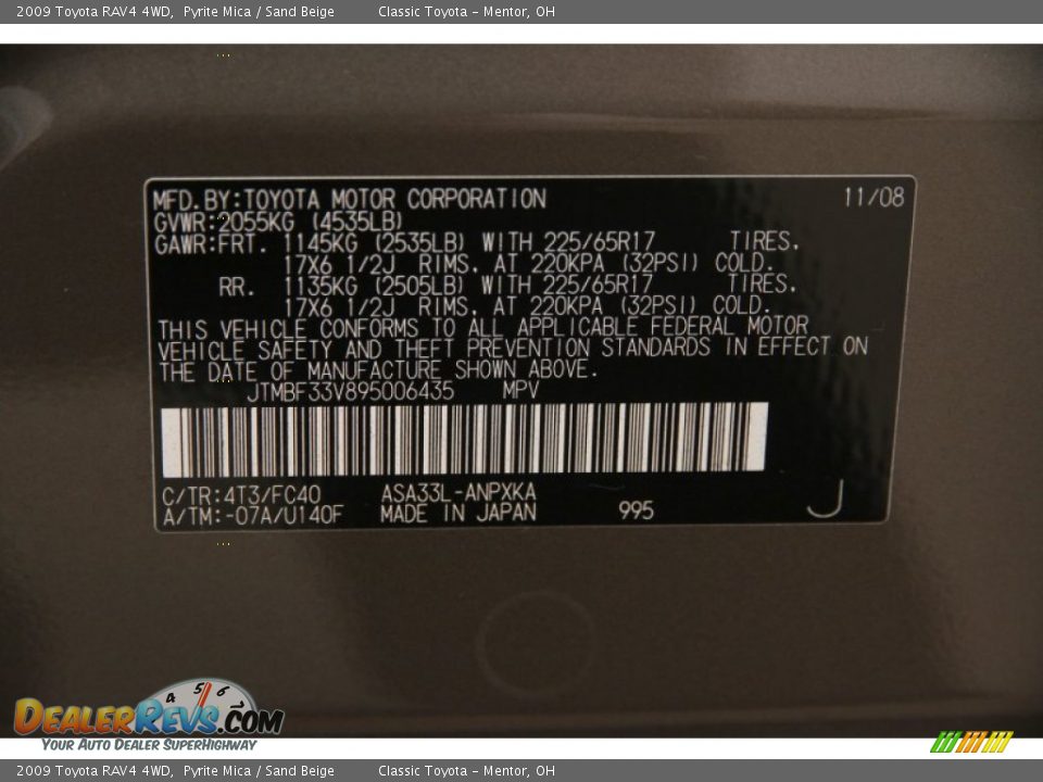 2009 Toyota RAV4 4WD Pyrite Mica / Sand Beige Photo #15