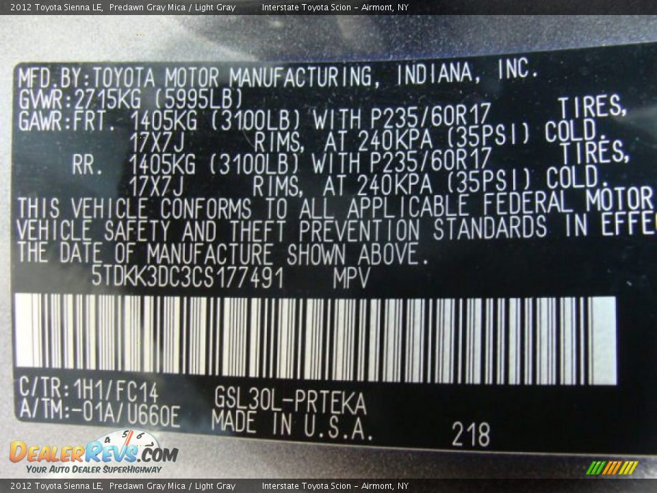 2012 Toyota Sienna LE Predawn Gray Mica / Light Gray Photo #24