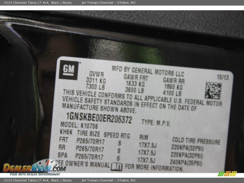 2014 Chevrolet Tahoe LT 4x4 Black / Ebony Photo #17