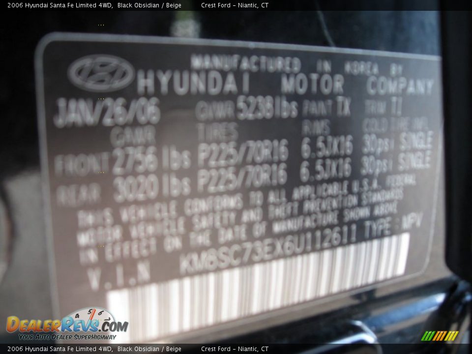 2006 Hyundai Santa Fe Limited 4WD Black Obsidian / Beige Photo #14
