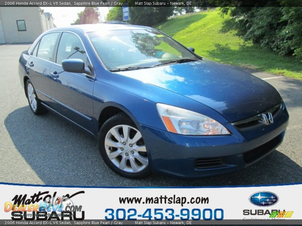 2006 Honda Accord EX-L V6 Sedan Sapphire Blue Pearl / Gray Photo #1