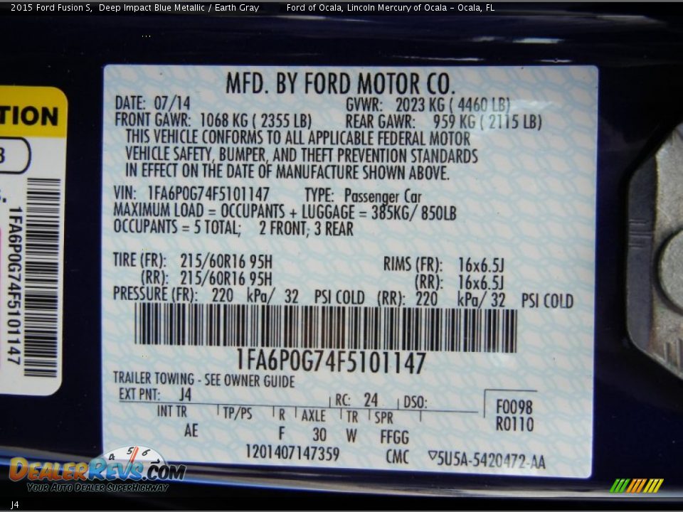 Ford Color Code J4 Deep Impact Blue Metallic