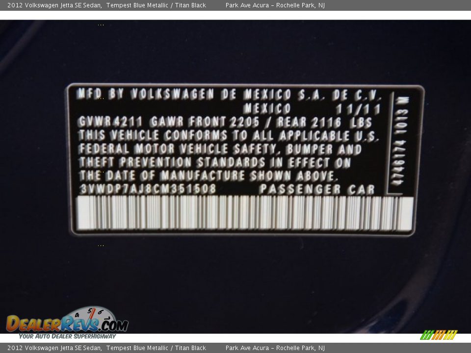 2012 Volkswagen Jetta SE Sedan Tempest Blue Metallic / Titan Black Photo #30