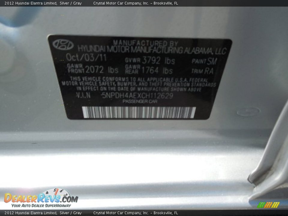 2012 Hyundai Elantra Limited Silver / Gray Photo #23