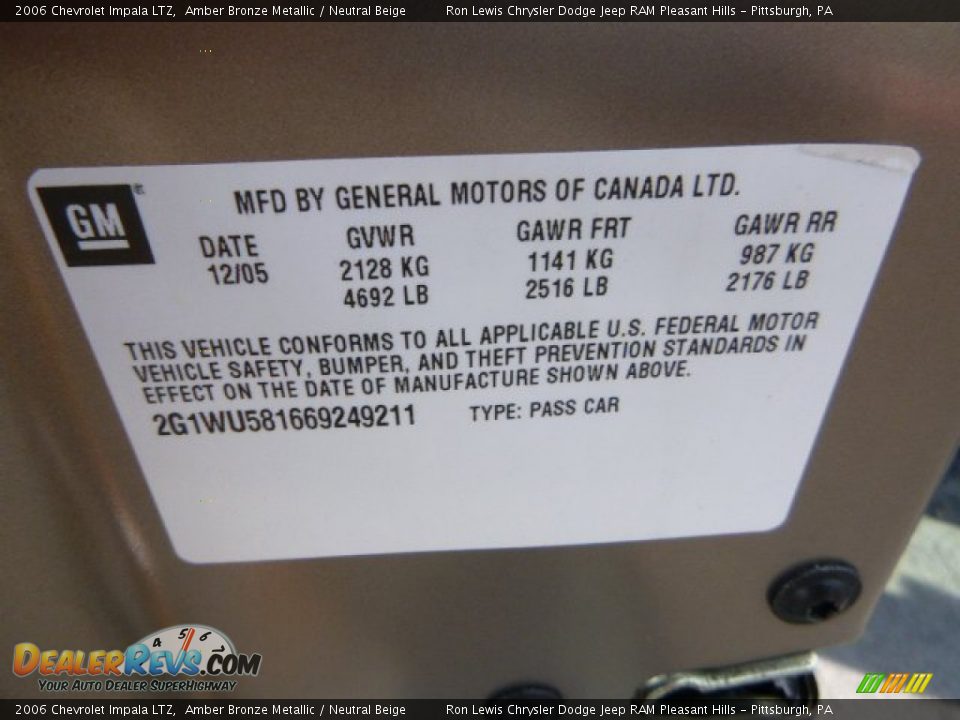 2006 Chevrolet Impala LTZ Amber Bronze Metallic / Neutral Beige Photo #19