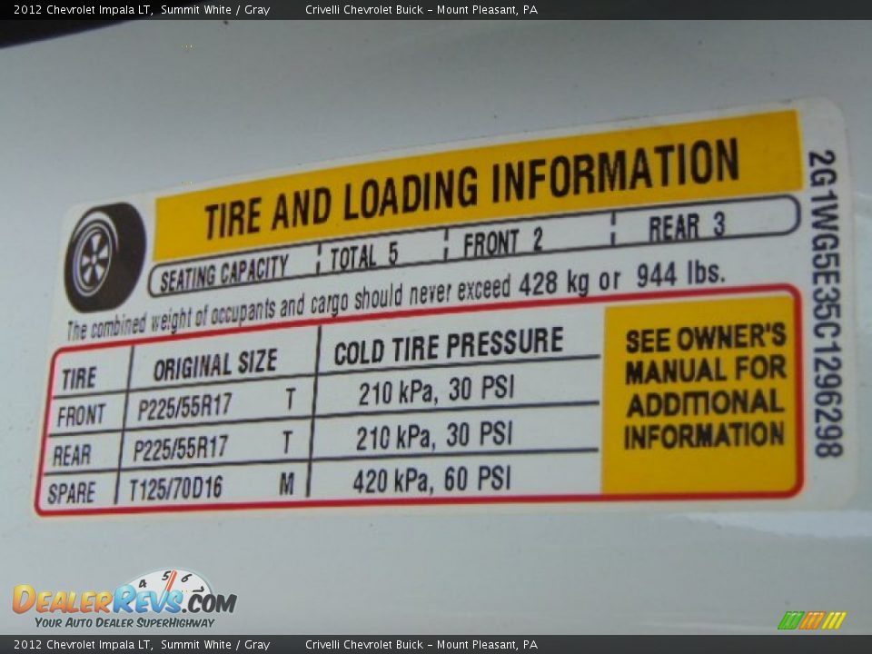 2012 Chevrolet Impala LT Summit White / Gray Photo #32