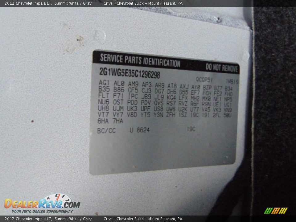 2012 Chevrolet Impala LT Summit White / Gray Photo #33