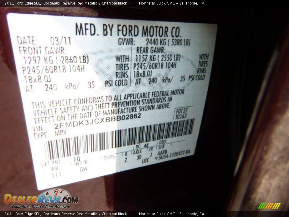 2011 Ford Edge SEL Bordeaux Reserve Red Metallic / Charcoal Black Photo #20