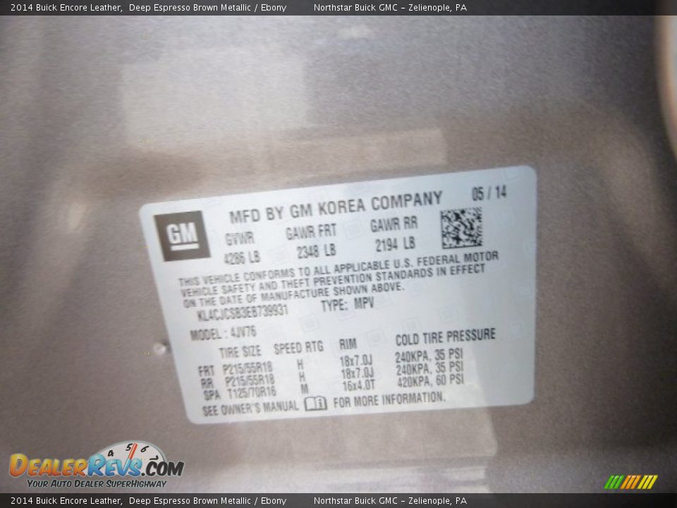 2014 Buick Encore Leather Deep Espresso Brown Metallic / Ebony Photo #20