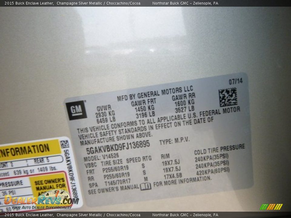 2015 Buick Enclave Leather Champagne Silver Metallic / Choccachino/Cocoa Photo #20