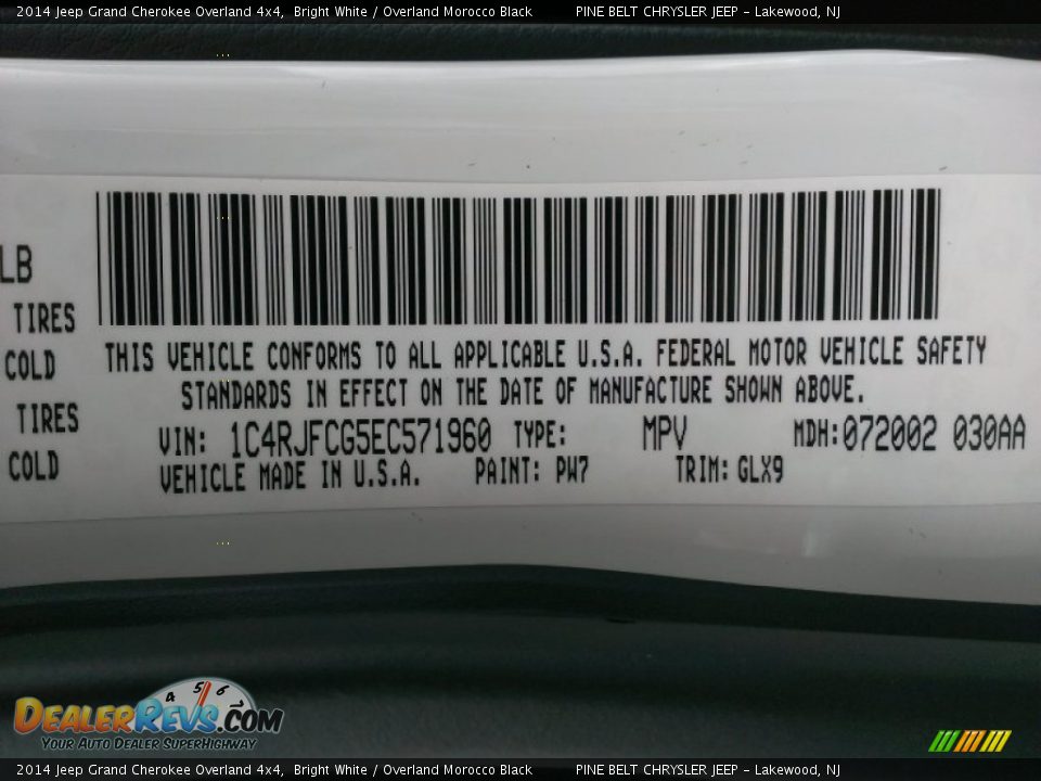 2014 Jeep Grand Cherokee Overland 4x4 Bright White / Overland Morocco Black Photo #9