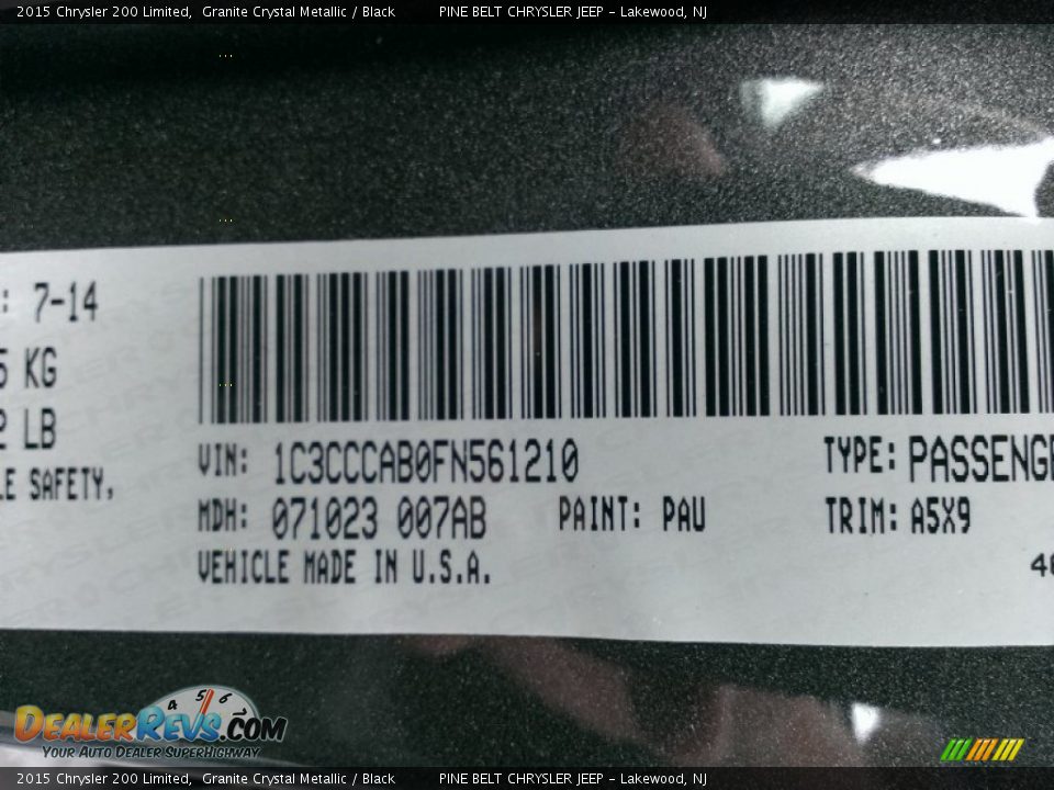 2015 Chrysler 200 Limited Granite Crystal Metallic / Black Photo #9